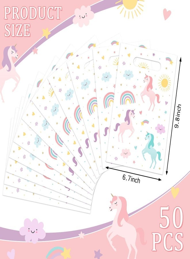Reyoust 50pcs Unicorn Goodie Bags with Handle Pastel Plastic Party Favor Bags for Girls 9.8x 6.7inches Unicorn Rainbow Disposable Treat Bags for Birthday Party Baby Shower - Image 2